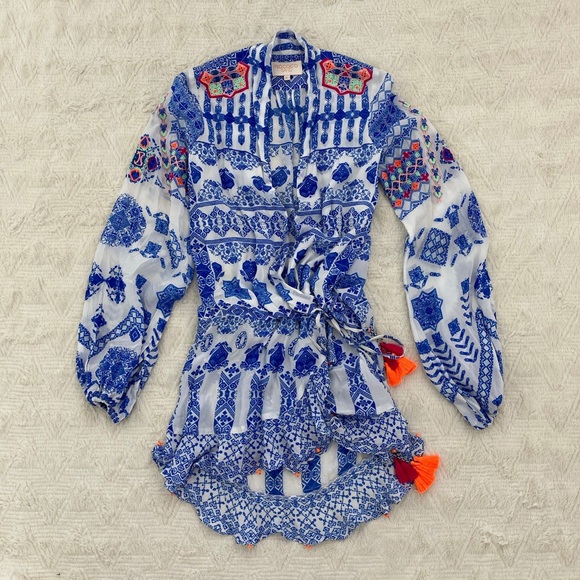 Rococo Sand Dresses & Skirts - Worn twice Rococo Sand blue and white mini dress